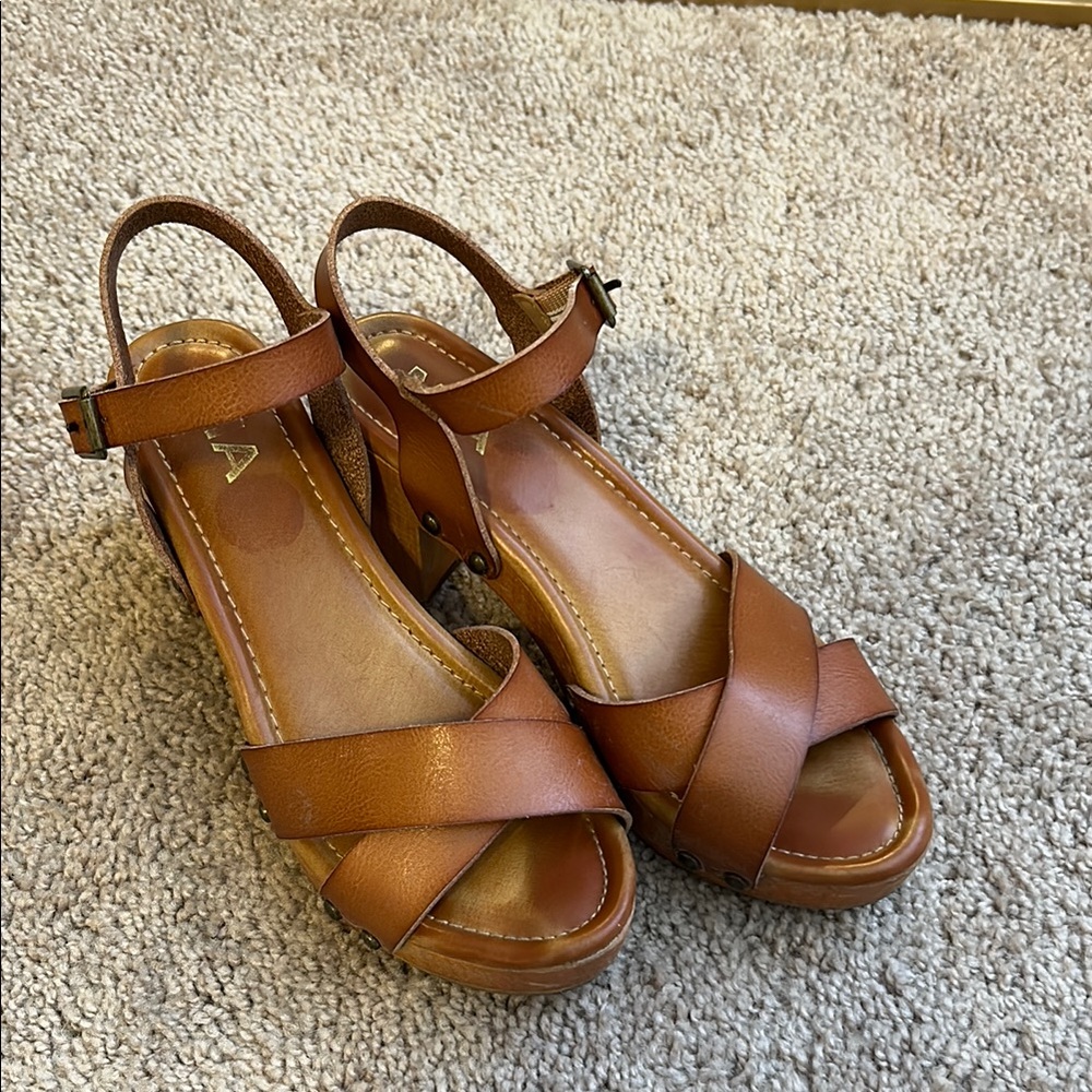 MIA Brown Wedge Sandals with Leather Straps